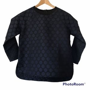 Madewell Womens M Mood Polka Dot Pullover Blouse Navy Blue High Low Long Sleeve
